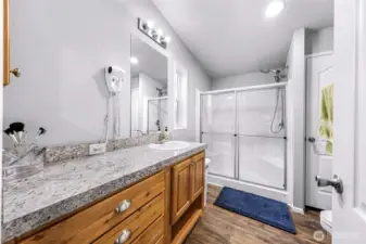 Guest bathroom right outside of their bedroom.