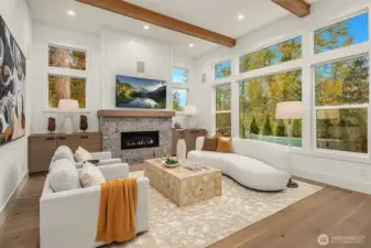 Vaulted great room that overlooks the private backyard