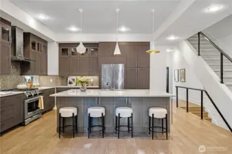 Huge kitchen island with built in wine fridge