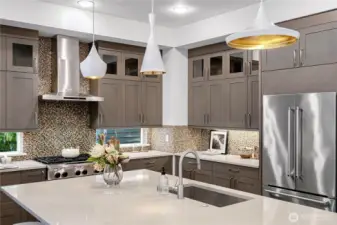 Kitchen island with desginer lights