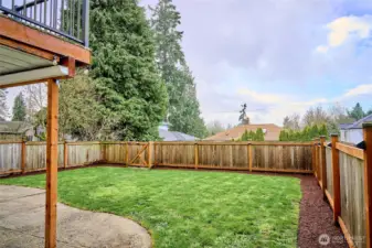 The back yard is perfectly flat and fully fenced perfect for kiddos and "fur babies"! Beyond the gate is a city alley.