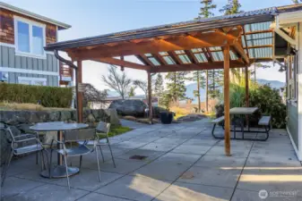 Cabana with picnic area and fireplace