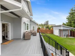 Large Deck is great for entertaining - overlooking the fenced Backyard +Shop w/ Dog Kennel.