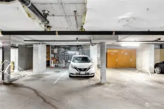 2 long Parking spaces- #6 & #8! The secured garage offers peace of mind.  Multiple owners have added EV chargers in this garage.  Storage unit is labeled in photo- #29.