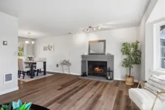 Living room with wood fireplace