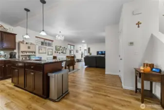 Stunning open concept kitchen, dining and living room