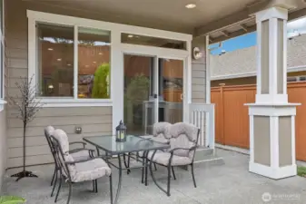 Covered patio off of living room slider.