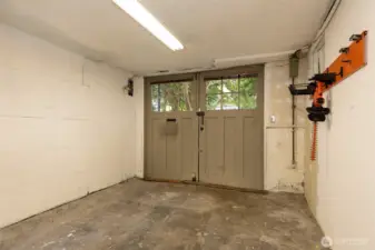 Garage with original doors.