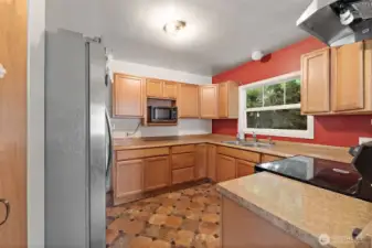 Kitchen, fridge, and pantry