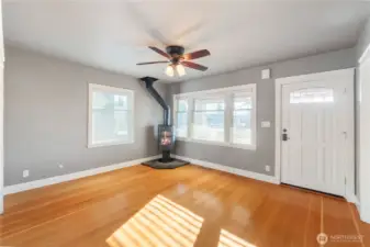 Beautiful original fir flooring  in living, dining and main floor bedrooms.