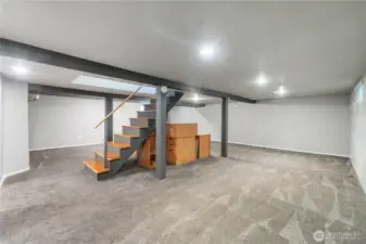 Finished recreation room in basement