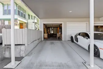 This unit has its own designated garage and carport.  No street parking here.