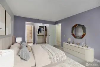 Virtually staged primary bedroom.