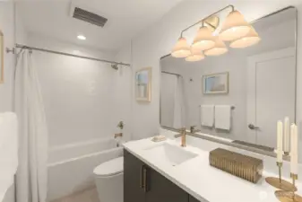 A modern bathroom full of personality—where even the smallest space makes a lasting impression.