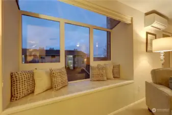 The window seat provides the best spot to read a book or enjoy a sunset view.