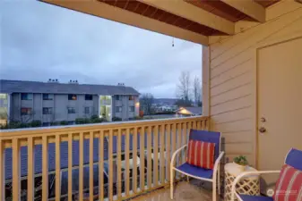 Private deck with storage space.