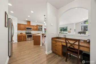 This built-in office adjacent to the kitchen is perfect for a work-at-home space.