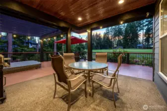 Twilight view of the golf course from the covered patio.