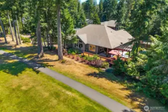 Aerial view of course side of home.