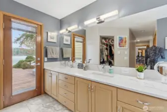 Door leads from primary suite to the hot tub area.