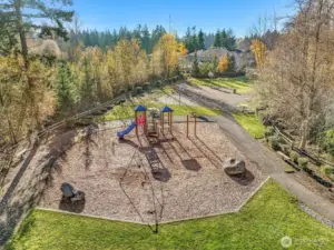 Community playground featuring swings, monkey bars, and basketball court!