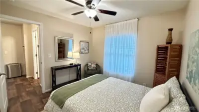 The bedroom also includes a lovely fan/light combo to keep things cool!