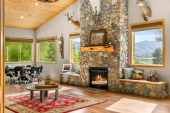 Great room/Trophy room has 18-foot vaulted ceilings.