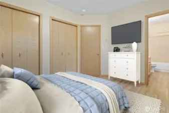 Virtually staged Main Bed and Bath