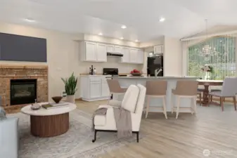 Virtually stage living/kitchen and dining