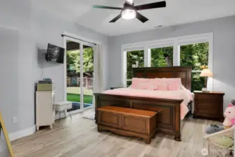 Lower level bedroom with slider to patio & hot tub