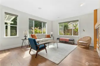 Sunny family room with built-ins