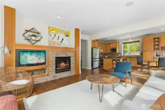 Sunny family room with built-ins