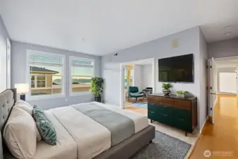 primary bedroom staged