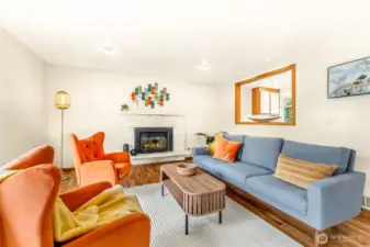 Spacious living room with gas fireplace