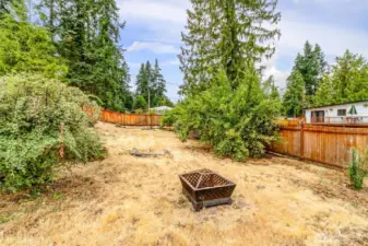 A view of the ovweside yard and fruit trees