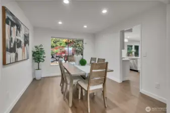 Dining room flows into the kitchen.