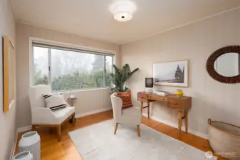 Off the entry is an office or bedroom.  Large closet & western views of Olympic Mts.