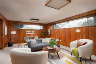 Lower level faces south & west so a lot of daylight.  New carpets, original paneling.