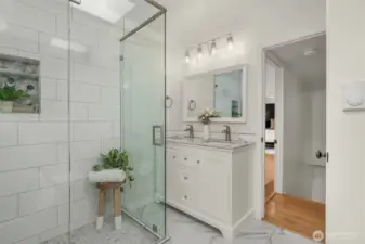 An elevated primary bath you won’t often find in a home like this