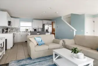 Living room flows into the kitchen and eating table