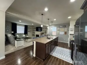 Open concept living area with 9' ceilings