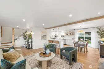 Living open to dining and eat-in kitchen