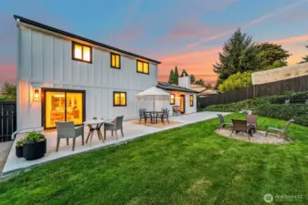 Large entertaining patio in backyard