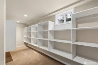 Huge storage room with built in shelves!