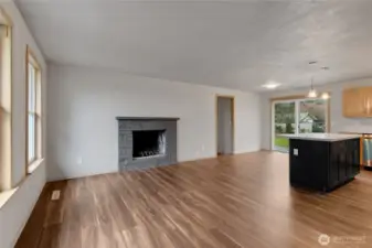 Great room with a fireplace