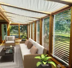 This photo is virtually staged to show you what this lovely sunroom can look like when furnished.