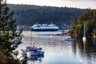 View toward the harbor to gaze at the ferries arriving and departing from Friday Harbor.