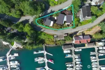 Aerial view showing property outline at corner of Harrison Street and Warbass Way.