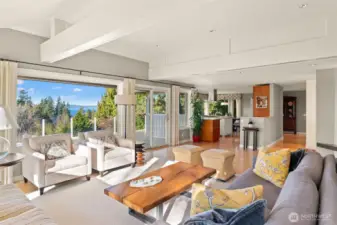 Light filled living room with views.