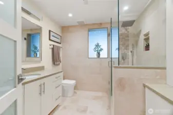 Lower level hall bath.